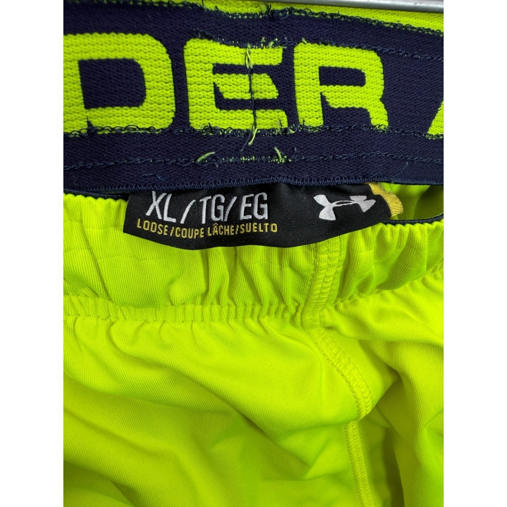 Under Armour Mens XL Neon Yellow Athletic Shorts Navy Blue Loose Fit Gym Running - Picture 3 of 4